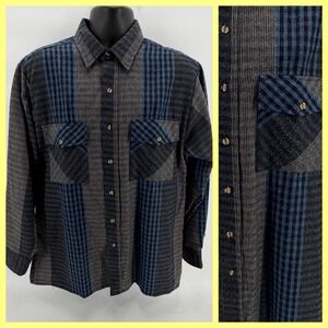 Vintage Backpacker Sportswear Flannel Shirt Men's Large Blue Plaid Made Ukraine
